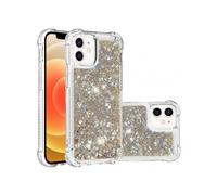 Compatible avec Iphone 12 Mini Case Glitter Liquid Transparent Sparkly Shiny Bling Crystal Clear Flowing Quicksand Cover Tpu Silicone - Gold