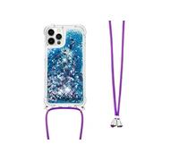 Compatible avec iPhone 12 Pro cas Paillettes Protection de lentille Léger Lanière réglable Antichoc à quatre coins Bleu
