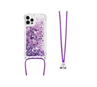 Compatible avec iPhone 12 Pro cas Paillettes Protection de lentille Léger Lanière réglable Antichoc à quatre coins Violet