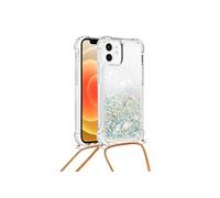 Compatible avec iPhone 12 PRO MAX cas Antichoc à quatre coins Paillettes Léger Lanière réglable Protection de lentille Argent