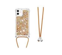Compatible avec iPhone 12 PRO MAX cas Antichoc à quatre coins Paillettes Léger Lanière réglable Protection de lentille Doré