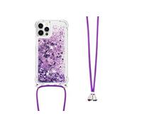 Compatible avec iPhone 12 PRO MAX cas Paillettes Antichoc à quatre coins Protection de lentille Léger Lanière réglable Violet