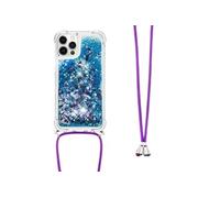 Compatible avec iPhone 12 PRO MAX cas Paillettes Antichoc à quatre coins Protection de lentille Léger Lanière réglable Bleu