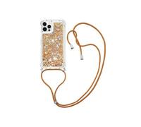 Compatible avec iPhone 12 PRO MAX cas Paillettes Antichoc à quatre coins Protection de lentille Léger Lanière réglable Doré