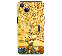 Compatible avec iPhone 13 Coque Premium Silicone Housse Motifs Conception Mignon Brun Peinture Célèbre Filles Souple Antichoc Bumper Venez avec Un Protecteur d'écran (Gustav Klimt-Arbre de Vie)