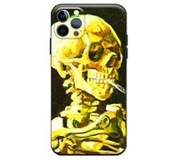 Compatible avec iPhone 13 Pro Max Coque Silicone Housse Motifs Conception Mignon Noir Peinture Célèbre Venez avec un protecteur d'écran (Vincent Van Gogh-Crâne de squelette fumant une cigarette)