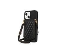 Compatible Avec IPhone 15 Etui Flip Blocage RFID Fermeture Magnétique Etui Portefeuille Bandoulière Miroir Noir
