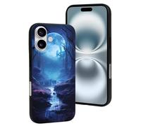Compatible avec iPhone 16, arbre serein, vallée de la lune, résiste aux rayures, coque de téléphone mignonne compatible avec iPhone 16 pour homme et femme, noir