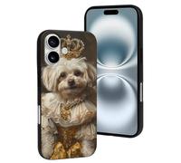Compatible avec iPhone 16, motif chien royal en tenue royale, résiste aux rayures, coque de téléphone mignonne compatible avec iPhone 16 pour homme et femme, noir