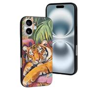 Compatible avec iPhone 16, tigre endormi sur le canapé, résiste aux rayures, coque de téléphone mignonne compatible avec iPhone 16 pour homme et femme, noir