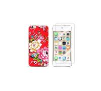 Compatible avec iPod Touch 5, Touch 6 Coque Gel imprimée Solide résistante +1 Verre en Verre trempé Transparent résistant (Fleur / Rouge)
