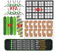 Compatible avec iRobot Roomba Max 705 Combo/ 705X Combo / 775 Combo/ 706 combo/ 707 Combo pièces d’aspirateur brosse principale brosse latérale filtre sac à poussière rouleau mop accessoires SET A