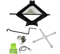 Compatible avec KIA Rio KIT Voiture CRIC 2 TONNES avec CLÉ ROTATIVE HOMOLOGUÉE+CLÉ À BOULONS 17, 19, 21, 23 MM Coffret d'urgence ROUTIÈRE