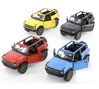 Compatible avec Kinsmart 2022 Ford Bronco Open Top 1:34 modèle de voiture moulé sous pression (lot de 4, rouge, noir, bleu et jaune) Convertible sans boîte