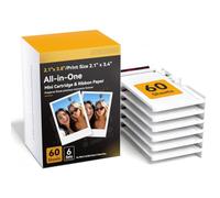 Compatible avec KODAK Mini 60 Papiers et Cartouche Tout-en-Un 5,3 x 8,6 cm | Compatible avec KODAK Mini 2 & Mini Shot 2 Retro/Era, Dye-Sublimation, 60 feuilles 2.1x3.4" Papier photo+6 Cartouche d'encre