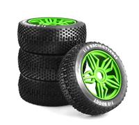 Compatible avec Kyosho pour MP10 pour Buggy 4WD pour HSP 4 Pièces Roues De Mise À Niveau Pneus De Buggy Tout-Terrain Roue avec Hexagone De 17mm pour Voiture 1/8 RC Roue Voiture RC(Green)