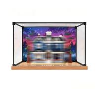 Compatible avec LE*GO 11370 Stran*ger Things : La mai*son Creel - Vitrine d'exposition en acrylique transparent, boîte anti-poussière et étui de rangement pour objets collection (Wood Tone+Background)