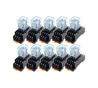 Compatible avec le relais MY4NJ 4NO 4NC 14 broches, de puissance sur rail DIN DC/AC 12-220 V, 5 A, 4 contacts inverseurs base prise et fonction minuterie 10 pièces(DC,48V)