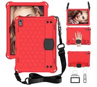 Compatible avec Lenovo Tab 4 10 Plus TB-X704F/N/L/V - Étui léger en EVA + PC résistant aux chocs avec poignée et support - Avec bandoulière - Rose rouge
