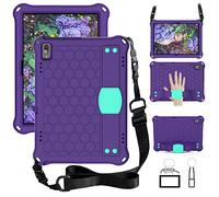 Compatible avec Lenovo Tab 4 10 Plus TB-X704F/N/L/V - Étui léger en EVA + PC résistant aux chocs avec poignée et support - Avec bandoulière - Violet + Aqua