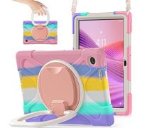 Compatible avec Lenovo Tab S10 10,1" TB-311XU/K10C TB-311FU 2025, coque robuste en TPU résistant aux chocs pour enfants, poignée rotative à 360 degrés, support robuste, béquille + bandoulière, rose