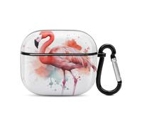 Compatible avec les AirPods 3e génération, coque rigide en polycarbonate imprimé flamant rose aquarelle résistante aux chocs pour Apple AirPods 3 avec porte-clés pour le chargement sans fil