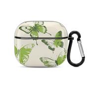 Compatible avec les AirPods 3e génération, coque rigide en polycarbonate imprimé papillon vert citron résistant aux chocs pour Apple AirPods 3 avec porte-clés pour le chargement sans fil