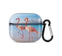 Compatible avec les AirPods 3e génération, flamant rose sur imprimé plage, coque rigide en polycarbonate résistant aux chocs pour Apple AirPods 3, avec porte-clés pour le chargement sans fil