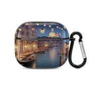 Compatible avec les AirPods 3ème génération, belle Venise la nuit imprimée Coque rigide en PC résistante aux chocs pour Apple AirPods 3 avec porte-clés compatible avec le chargement sans fil