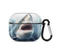 Compatible avec les AirPods 3ème génération, Shark in The Seaprinted Coque rigide résistante aux chocs pour Apple AirPods 3 avec porte-clés pour le chargement sans fil