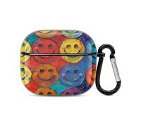 Compatible avec les AirPods de 3e génération, coque rigide en polycarbonate imprimé smiley coloré, coque de protection résistante aux chocs pour Apple AirPods 3, avec porte-clés, support de chargement