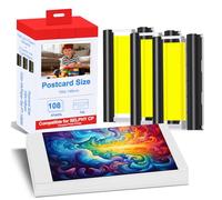 Compatible avec les cartouches d'encre et papier Canon Selphy Serie RP-108IN 3 couleurs et 108 feuilles de papier brillant 4 x 6 (100 mm x 148 mm) pour Selphy CP1500 CP1300 CP1200 CP1000 CP910 CP900