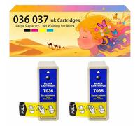 Compatible avec Les Cartouches d'encre pour Epson E036 E037 T036 T037 Pack combiné pour imprimantes à Jet d'encre Stylus C42 C42SX C42UX C44 C44ux C46 Conception Haute capacité 2 Black