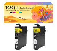 Compatible avec Les Cartouches d'encre pour Epson T0891 T0892 T0893 T0894 Pack combiné pour imprimantes à Jet d'encre S200 SX110 SX115 100 105 S21 410 405 415 215 BX300F BX600 2*Black