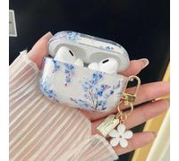 Compatible avec les coques Airpods 4e génération, design esthétique à fleurs bleues avec mousqueton, coque de protection en TPU souple, anti-rayures et antichoc pour femme