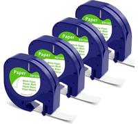 Compatible avec LetraTag Papier Ruban 12mmx4m Paper White Etiquette 91220 S0721510,Compatible avec LetraTag LT-100H LT-100T QX50 XM XR,Noir sur Blanc