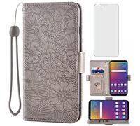Compatible avec LG Stylo 5/5+/5V/5X/Stylo5 Plus étui portefeuille en verre trempé protecteur d'écran porte-cartes support coque de téléphone pour LGStylo5 Stylus 5plus Style 05 Five lgstylo5case Sylo5 Femmes Hommes Gris