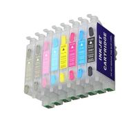 Compatible avec l'imprimante Epson R2400, Lot de 8 Cartouches d'encre Rechargeables vides avec Puce Arc, système de réservoir Multicolore for encres série T0591 - T0599.