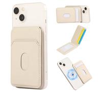 Compatible avec MagSafe, portefeuille magnétique en cuir pour iPhone 12/13/14/15/16/17, design fin à 4 cartes avec béquille et anneau magnétique puissant, Blanc de riz., Portefeuille