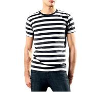 Compatible avec Mantis - T-shirt rétro à rayures pour homme et femme - Look marin - T-shirt à manches courtes et col rond - Certifié Oeko-Tex 100 - Coton de conversion - Végétalien, Noir , L