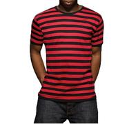 Compatible avec Mantis - T-shirt rétro à rayures pour homme, look marine, t-shirt à manches courtes, col rond, certifié Oeko-Tex 100, coton de conversion, végétalien, rouge, S