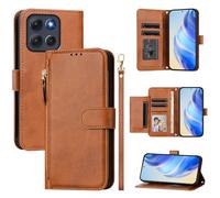 Compatible avec Motorola Moto G56 5G Coque Etui en Cuir ,Compatible avec Motorola Moto G66Y / G66J 5G PB810000JP PB810001JP PB810002JP Flip PU Cuir Zip Portefeuille Etui pour téléphone portable Brown