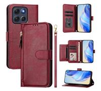 Compatible avec Motorola Moto G56 5G Coque Etui en Cuir ,Compatible avec Motorola Moto G66Y / G66J 5G PB810000JP PB810001JP PB810002JP Flip PU Cuir Zip Portefeuille Etui pour téléphone portable Red