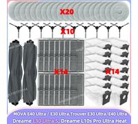 Compatible avec Mova E40 Ultra/Mova E30 Ultra, Trouver E30 Ultra/E40 Ultra, Dreame L30 Ultra S / L10s Pro Ultra Heat Pièces Rouleau Principal à Trois Lames Brosse Latérale Filtre Chiffon de SET D