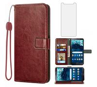 Compatible avec Nokia C100 4G LTE N152DL Étui portefeuille en verre trempé avec protecteur d'écran et porte-cartes en cuir à rabat pour C 100 100C 5.45 2022 TA1484 pour femme et homme Marron