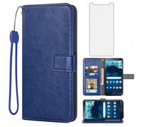Compatible avec Nokia C100 4G LTE N152DL Étui portefeuille en verre trempé avec protecteur d'écran et porte-cartes en cuir à rabat pour C 100 100C 5.45 2022 TA1484 pour femme et homme Bleu