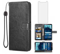 Compatible avec Nokia C100 4G LTE N152DL Étui portefeuille en verre trempé avec protecteur d'écran et porte-cartes en cuir à rabat pour C 100 100C 5.45 2022 TA1484 pour femme et homme Noir