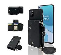 Compatible avec OnePlus 8T OnePlus8T Plus 9R 5G Étui portefeuille avec bandoulière et support pour téléphone portable One Plus8T5G On + 1 Plus 8Tplus 1Plus 8T+ One+ T8 1+ 1+8T Pro G5-Noir