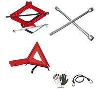 COMPATIBLE AVEC PEUGEOT 208 KIT CRIC URGENCE POUR VOITURE ET VÉHICULES CRICK 2T A PANTOGRAPHE+CLÉ CROIX POUR BOULONS+TRIANGLE ROUGE FLUO