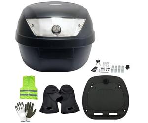 Compatible avec Peugeot KISBEE 50 2T Top Case Polypropylene SIFAM 28 litres Complet avec Plaque + KIT DE Montage pour Moto Scooter Porte-Bagages pour 2 Casques Noir Mat